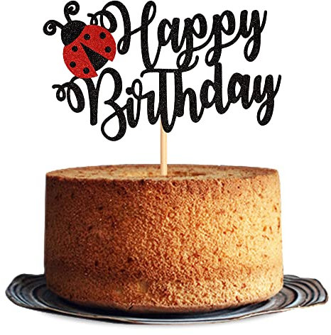 Blumomon 1Pcs Glitter Ladybug Happy Birthday Cake Topper Little Ladybug Party Cake Decoration for Ladybug Garden Theme Party Baby Shower Supplies