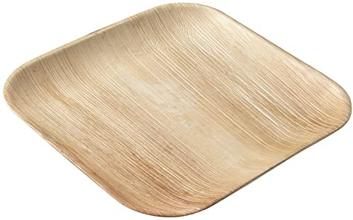 Judge Pure Leaf Disposable Plates, Pack of 25 Areca Palm Leaf Square Dinner Plates 10 x 10/25 x 25cm, Fridge and Freezer Safe, Microwaveable
