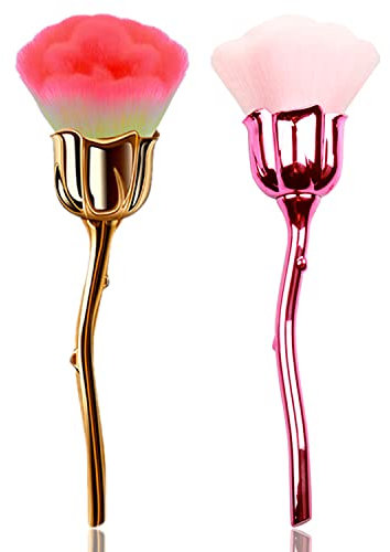 JERCLITY 2 Pieces Rose Makeup Brushes Blush Brush Super Large Face Powder Makeup Brushes kabuki brushes for Powder Cosmetic Nail Dust Brush Loose Powder Brush Makeup Manicure (Gold/Pink)