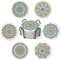 STARUBY Coasters Set of 6 with Holder Ceramics Absorbent Coaster with Cork Base Light Blue and Orange Flower Pattern Non-Slip 10cm Round Coaster for Coffee Beer Mug Home Bar Wine Glass
