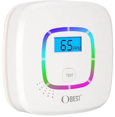 OBEST Detector de monóxido de Carbono, CO Alarma con Pantalla Digital y Funcionamiento con batería reemplazable, con botón de Prueba y indicador de Estado LED