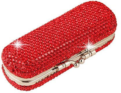 AsAlways Shiny Rhinestone Crystal Portable Lipstick Case with Mirror Portable Bling Diamonds Makeup Cosmetic Storage Holder for Travel Ladies Fashion(Red)