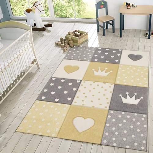TT Home Kinderzimmerteppich Teppich Junge Mädchen Kinderteppich Modern 3D Design Pastell, Farbe:Gelb, Größe:160 cm Rund
