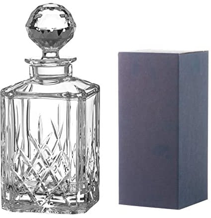 DIAMANTE Classic Square Whisky Decanter | Crystal Decanter 800ml | Traditional Cut Polished Whisky Decanter