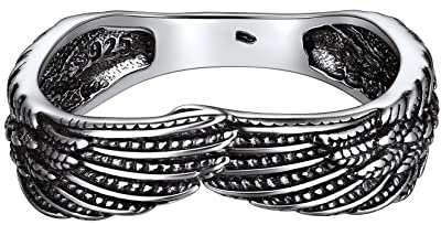 Silvora Damen Ring S925 Silber Finger Engelsflügel Siegelring Stapelbarer Feder Bandring in Silber Ringgröße 62(19.8) für Frauen Mädchen