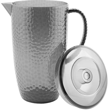 Cambridge CM07652GEU7 Großer Fete-Krug – 2-Liter-Kunststoffkrug, BPA-freier Wasserkrug mit Deckel, Diamanteffekt, nur Handwäsche, ideal für Außenbereich, ideal für Partys, Camping und Picknicks, grau