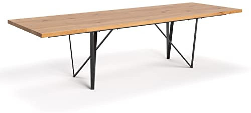 Danzz Ravel ausziehbarer Esstisch 120x90 cm mit Zwei 50 cm Verlängerungen, Tisch aus massiver Eiche, handgefertigtes Eichenholz, Massivholz, Stern- Fuß Metallgestell, Esstisch in Naturfarbe