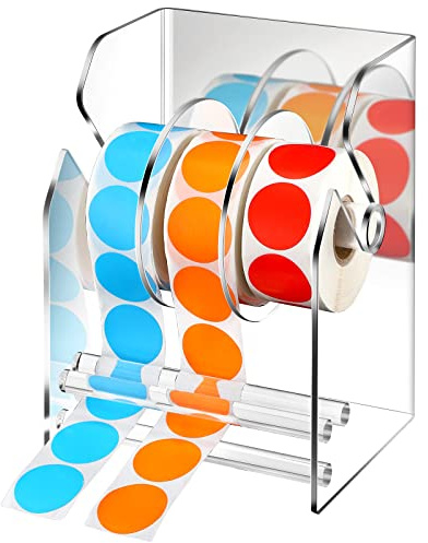 Geosar 1 Pc Adjustable Label Dispenser 3 Disks Sticker Roll Holder Sticker Dispenser Clear Label Roll Holder Acrylic Tape Organizer Stand for Office Home Desktop