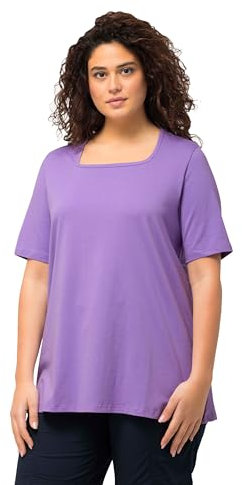 Ulla Popken Damen große Größen Übergrößen Plus Size T-Shirt, A-Linie, Carré-Ausschnitt, Halbarm blaues Flieder 58+ 807286811-58+
