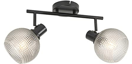 Qazqa - Design Spot I Spotlight I Deckenspot I Deckenstrahler I Strahler I Lampe I Leuchte schwarz mit Rauchglas 2-flammig-flammig - Chico I Wohnzimmer I Schlafzimmer - Länglich - LED geeignet E27