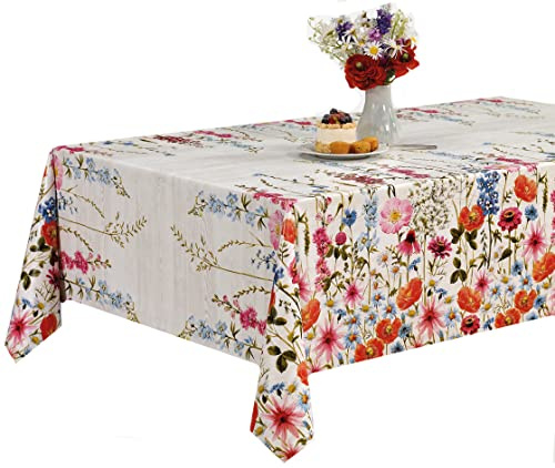 PVC Tischdecke BLUMENWIESE bunt Holz grau Wachstuch · Eckig · Länge & Breite wählbar · abwaschbar Amazon, Größe:140 x 90 cm