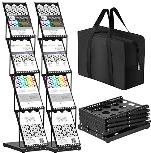 Tatuo 2 Stück Faltbarer Zeitschriftenständer Metall Katalog Literaturständer Tragbar 4 Taschen mit Tragetasche Prospektständer Literatur Display Halter Ständer für Ausstellung Messe