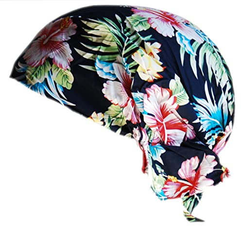 Cool4 Sommer Kopftuch Strand Bandana Meer Beanie Sonne Sonnenschutz Mütze Chemo Cap A04 (Navy asiatisch mit weiß roten Orchideen geblümt)