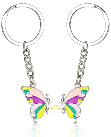 EQLEF Freunde Schlüsselanhänger,Beste Freund Schlüsselanhänger 2Pcs Magnetische Schmetterling Schlüsselanhänger Bff Geschenke Freundschaft Schlüsselanhänger Geschenk für Geburtstag Weihnachten
