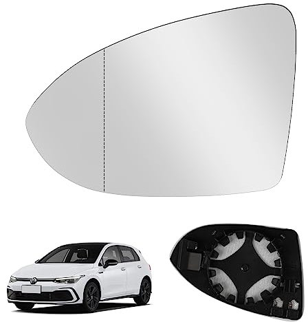 Spiegelglas Ersatz für Golf 7 MK7/7.5/GTI/R-line, Links Fahrerseite Beheizbar Asphärisch Umkehrlinse Rückfahrglas Spiegel mit Trägerplatte, Spiegelglas Glas für Golf Sportsvan 2016-2018