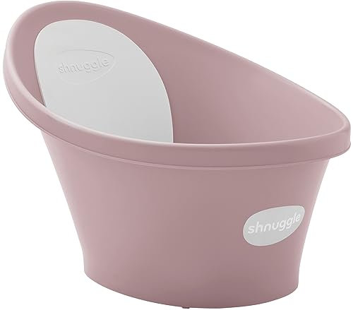 Shnuggle Bañera para bebé recién nacido, refuerzo integrado y respaldo suave, apto para recién nacidos, soporte de asiento de baño incluye tapón, rosa flor
