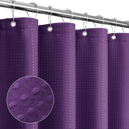 Gibelle Rideau de douche à armure gaufrée en tissu texturé pour salle de bain – Tissu doux et spa de luxe – Imperméable – Lavable en machine – 183 x 183 cm – Violet