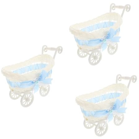 HOMSFOU 3st Party Geflochtene Körbe Baby-dusche-Wagen-Kinderwagen-herzstück Einkaufswagen Für Kinder Süßigkeitenschachteln Für Die Babyparty Servierkorb Einkaufen Baby-Box Hochzeit Pp
