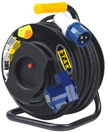 Professionelle Kabeltrommel H07RN-F3G1,5MM2, 1 CEE-Stecker / 1 CEE+1 Schuko-Steckdose. 25m