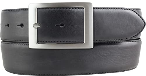BELTINGER Hochwertiger Jeansgürtel aus Vollrindleder mit Doppel-Schließe 4,0 cm | Bombierter Ledergürtel Herren 40mm | Jeans-Gürtel made in Italy | Schwarz 105cm