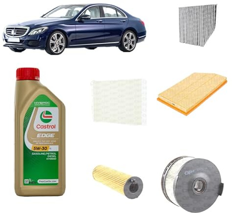 Kit tagliando 5 filtri + 7L olio Edge 5W30 LL per Classe C W205 S205 C205 1950CC gasolio 220D 300D