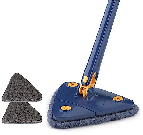 KFEVOX Fregar, Fregona de Limpieza Triangle 360 autodrenante for Limpiar Azulejos y Paredes Herramienta de Cepillo de Limpieza de Techo del hogar telescópica (Color : Blue-2x Mop Clothes)