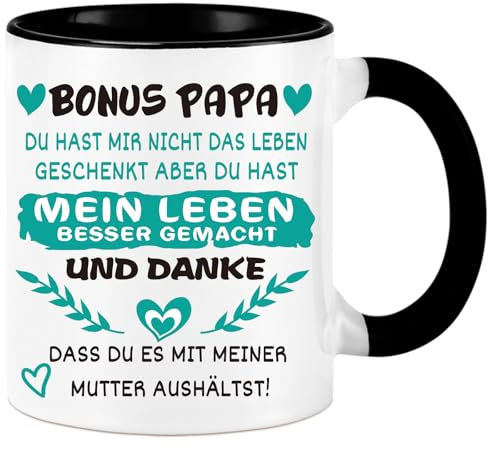 Diztoud Tasse cadeau bonus papa, cadeau de fête des pères pour papa, beau-père, cadeau de fête des pères, cadeau de Noël, cadeau de fête des pères, cadeau de Noël, tasse à café 325 ml, noire