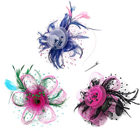 SHERCHPRY 3stücke Fascinator Hut Für Damen Teiliges Stirnband Mit Federn Und Netz Für Hochzeiten Teepartys Und Formelle Anlässe Eleganter Kopfschmuck Rosarot