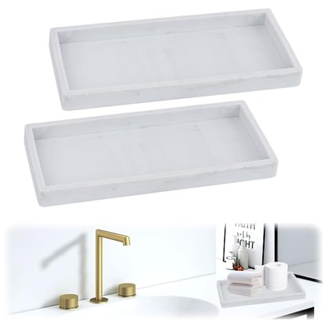 2pcs Bathroom Tray 7.87x3.93x0.7in, Toilet Tank Storage Silicone Vanity Kitchen Sink Bathroom Countertop Organiser Vanity Tray For Counter Decor Dresser Tops (White-S 02)