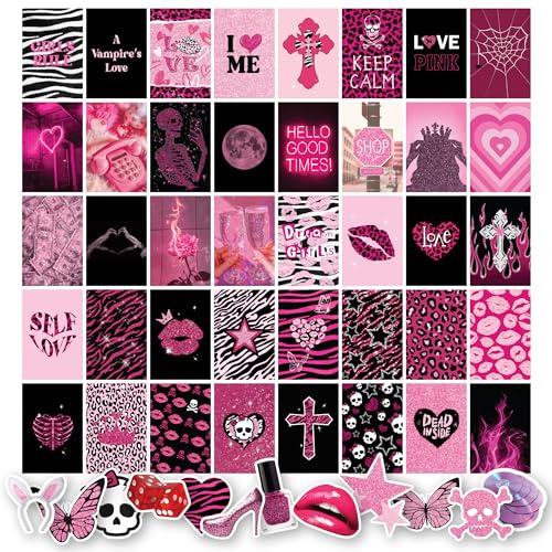 97 Decor Y2k Aufkleber Raumdekor Ästhetisch – 40 Stück 10,2 x 15,2 cm rosa Y2k Poster, 2000er Raumdekoration, niedliche Foto-Wand-Collage-Kit Y2k, trendige Y2k Kunstdrucke für Mädchen, Wohnheim,