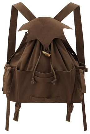 KUOIN Vinatge LARP Mittelalterlicher Rucksack mit Kordelzug, für Camping, Renaissance, Braun, Einheitsgröße, Mittelalter
