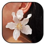 Jovono Boho Blume Ohrringe Groß Weiß Blumen Ohrstecker Gold Sommer Braut Ohrhänger für Frauen, /