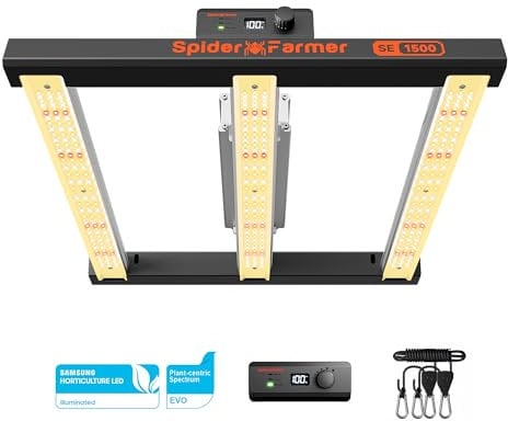 Spider Farmer SE1500 LED Grow Lampe mit Samsung 301H EVO Dioden 70x70CM 150W LED Pflanzenlampe Vollspektrum Grow Light Dimmbare Daisy Chain Wachstumslampe für Gemüse Blume 2,85 umol/J