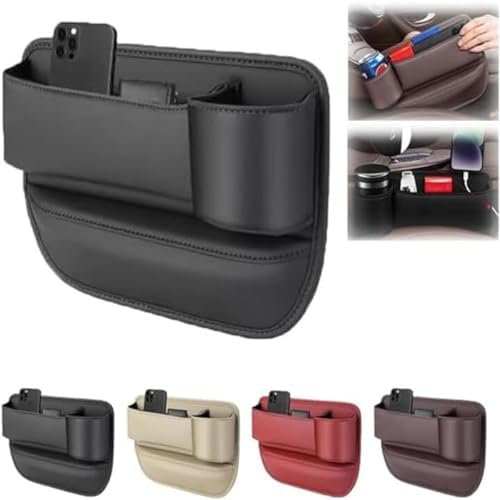 Car Seat Storage Box, Cup Holder Gap Bag, Car Leather Cup Holder Gap Bag,No Logo Leather Car Seat Storage Box with Water Cup Holder(B,Right)