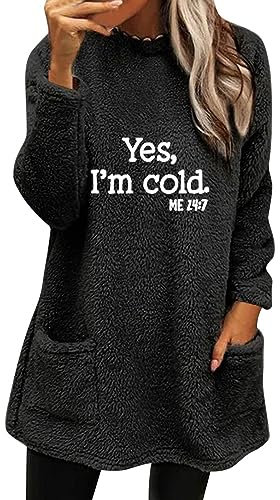 Generisch Damen Black Friday Pullover Lang Teddy Fleece Flauschig Pulli Weich Winter Warm Sweatshirt Langarm Fleecepulli Plüsch Tops Oberteile Mit Taschen Mode Sale