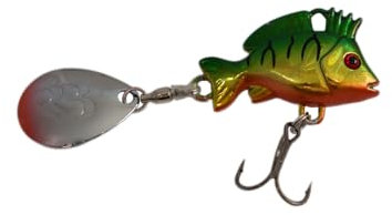 Spin Jig - The Punk 15gr von Reel Busy Fishing - Jig Spinner, Angelköder, Kunstköder, Spinnköder für Forelle, Barsch, Hecht, Döbel, Zander (Secret Gold Tiger (UV Belly))