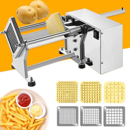 Taglia Patate Fritte Elettrico, Taglia Patate Professionale in Acciaio Inossidabile con 6mm 9mm 13mm Lama, Affetta patate, Perfetto per patate e carote, cetrioli, cipolle, mele