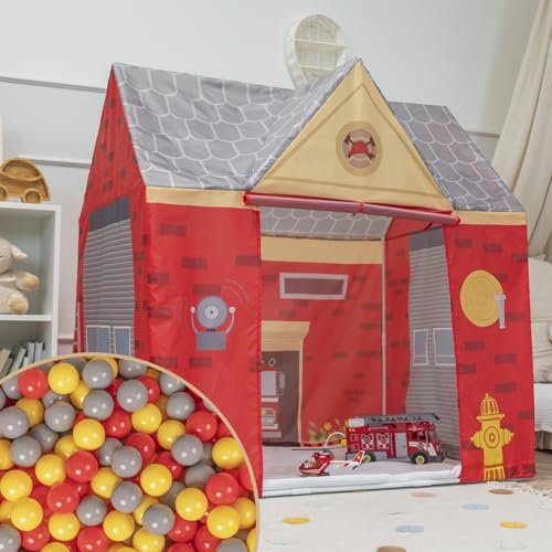 Selonis Spielhaus Spielzelt Feuerwehrhaus Mit 200 Bälle Faltbares Für Kinder Realistisches Design Langlebige Und Sichere Leicht Zu Montieren Drinnen Und Draußen