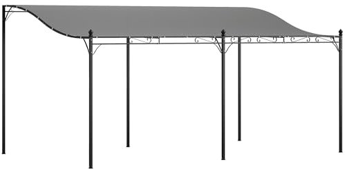 Outsunny Anbaupavillon Pergola mit Dach, Wasserabweisend Pavillon Vordach, freistehend Gartenpavillon Terrassenpavillon Überdachung Gartenzelt Sonnenschutz für Terrasse Garten ca. 3x5x2,5 m Dunkelgrau