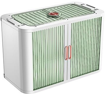 Cajas de almacenamiento apilables de plástico con puertas de persiana y tapa con ruedas para dormitorio, armario y oficina