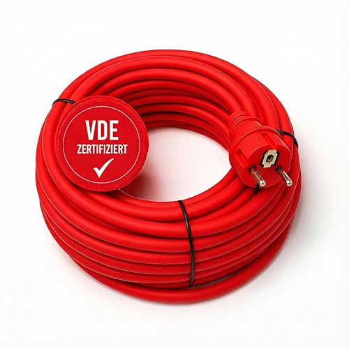 EKABEL24 Verlängerungskabel für Außenbereich | Gummikabel, Schuko-Stecker und Kupplung | 3x1,5 mm² Ader | Robust & wetterfest | Rot 5m