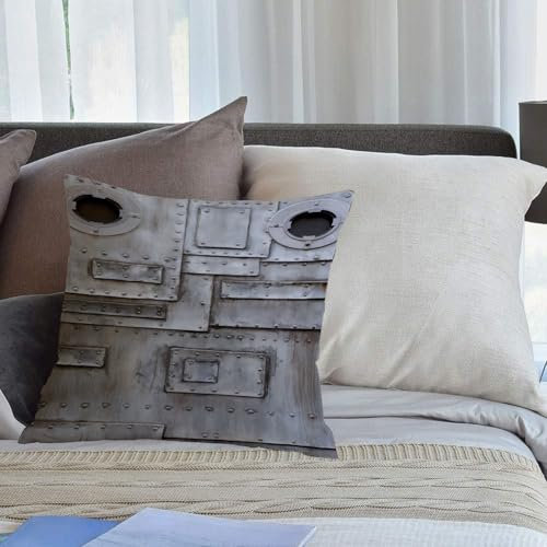 KHWEJ Kissenbezüge 50x50 cm,Industrielle, rostige stilvolle Eisen Bullauge Fenster Grunge Stahl gestreift Fabrik Eingang Kunst,Zierkissenbezug Cushion Cover Couch Wohnzimmer Außenbereich Deko