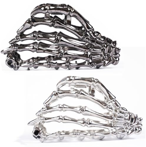 Pinzas de metal para el pelo, pinzas góticas plateadas, accesorios para el cabello para Halloween, fiesta de disfraces, cosplay (salmos, plata y negro)