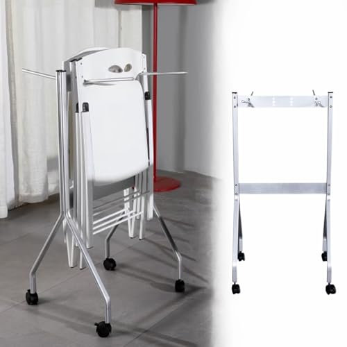 Porta Sedie Pieghevoli Carrello Porta Sedie In Metallo per Sedie Pieghevoli, Rastrelliera Portaoggetti Sospesa con Ruote Alta 105 Cm e Bloccabile, Organizzatore per Sedie con Ganci Regolabili per Fest
