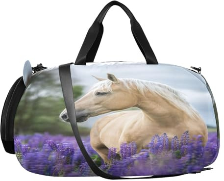 Kinder Sporttasche Weißes Pferd drucken Reisetasche Tasche für Sport Fitness Reisen Trainingstasche Gym Bag