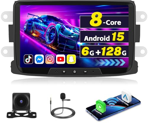[6G+128G]Inefala Android 15 Radio Coche para Renault Dacia Duster Sandero Logan Dokker con Wireless Carplay Android Auto, 8 Pantalla Autoradio con GPS WiFi RDS/FM Bluetooth EQ SWC Cámara Trasera Mic