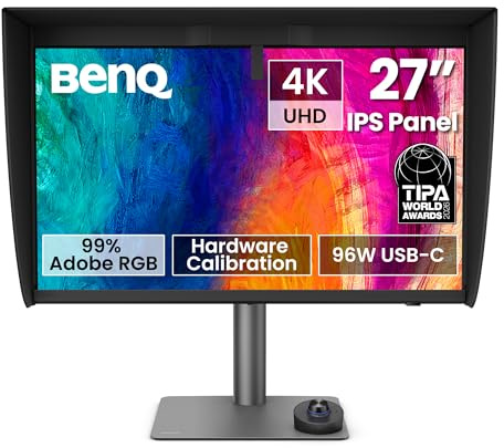 BenQ PD2770U 27” 4K Color Management Monitor, Hardware Calibration, 99% Abobe RGB/DCI-P3, 100% Rec.709, 96W USB-C, Daisy Chain, KVM, Height Adjustable, for Graphic & Video Editing Studio