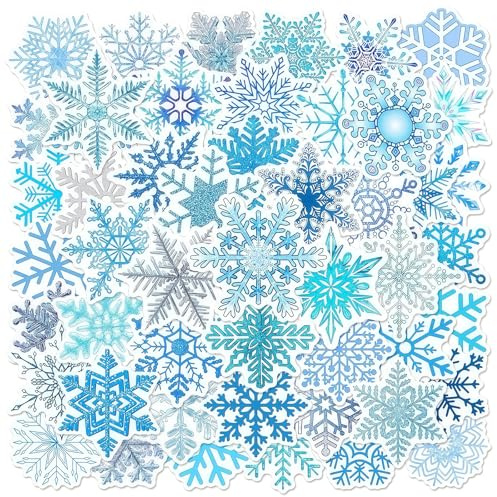 50pcs Snowflake Graffiti Stickers,Winter Snowflake Christmas Sticker packs,Party Decorations Gifts Waterproof Vinyl Snow Stickers for Crafts Envelopes seal stickers Gifts Water Bottles Laptop Suitcase