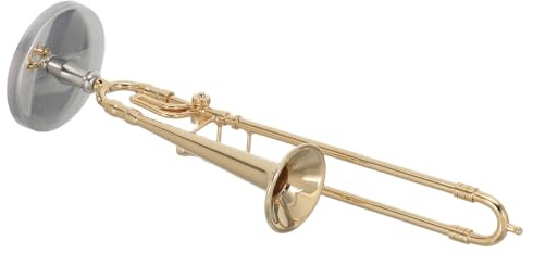 VANZACK Kupfer Posaune Modell Instrumentenmodell Für Schreibtischdeko | Realistische Miniatur Posaune Mit Ständer Und Schwarzer Box Für Sammlung Wohnraum Und Hobby