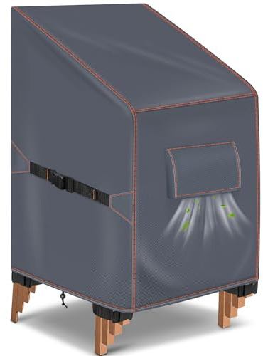 Gartenstuhl Abdeckung, Schutzhülle für Stapelstühle, Grau, 64x64x70/120cm | Abdeckung gartenmöbel winterfest, abdeckung gartenstühle, abdeckhaube gartenmöbel, 420D oxford, wetterfest, wasserdicht